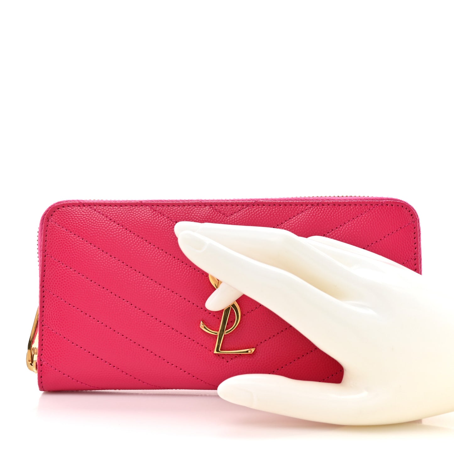 Grain De Poudre Matelasse Chevron Monogram Zip Around Wallet Fuchsia
