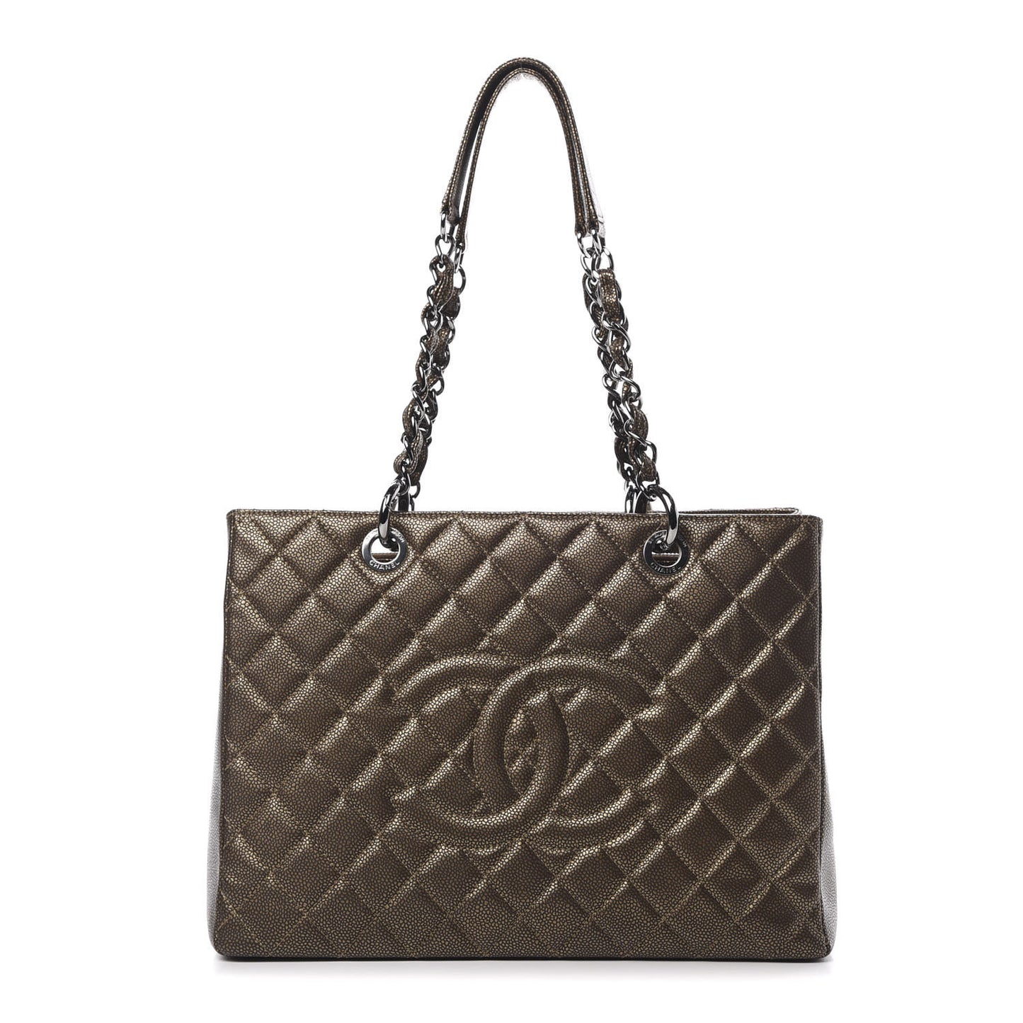 Metallic Caviar Quilted Grand Shopping Tote GST Bronze