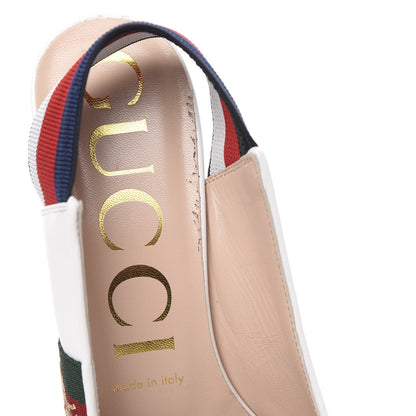 Gucci Malaga Kid Web Sylvie Mid Heel Slingback Pumps 38 White 9 of 9