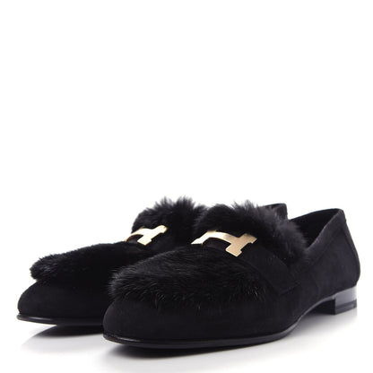 Hermes Mink Fur Suede Goatskin Paris Loafers 36.5 Black 3 of 11
