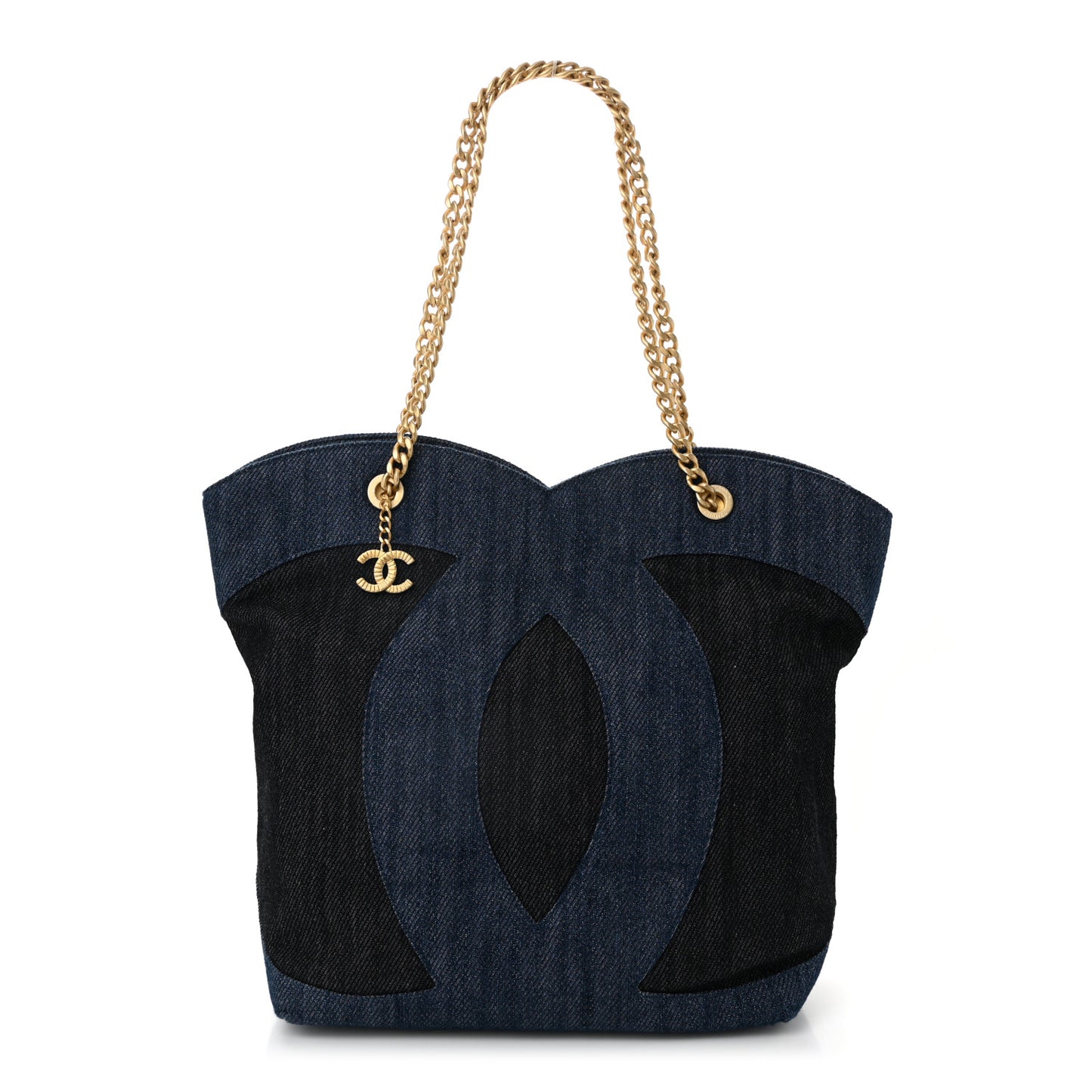 Denim Large Two Tone CC Shopping Tote Blue