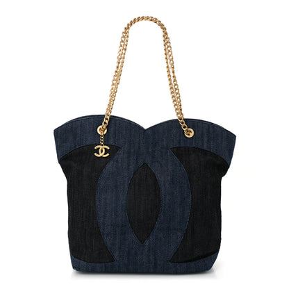 Chanel Denim Large Two Tone CC Shopping Tote Blue 1 of 11