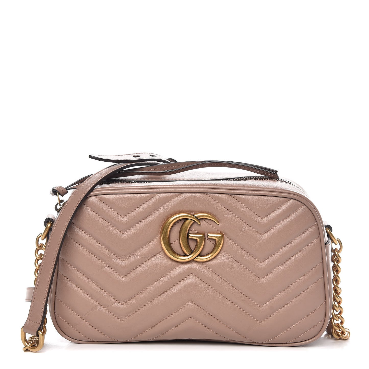 Calfskin Matelasse Small GG Marmont Chain Shoulder Bag Taupe