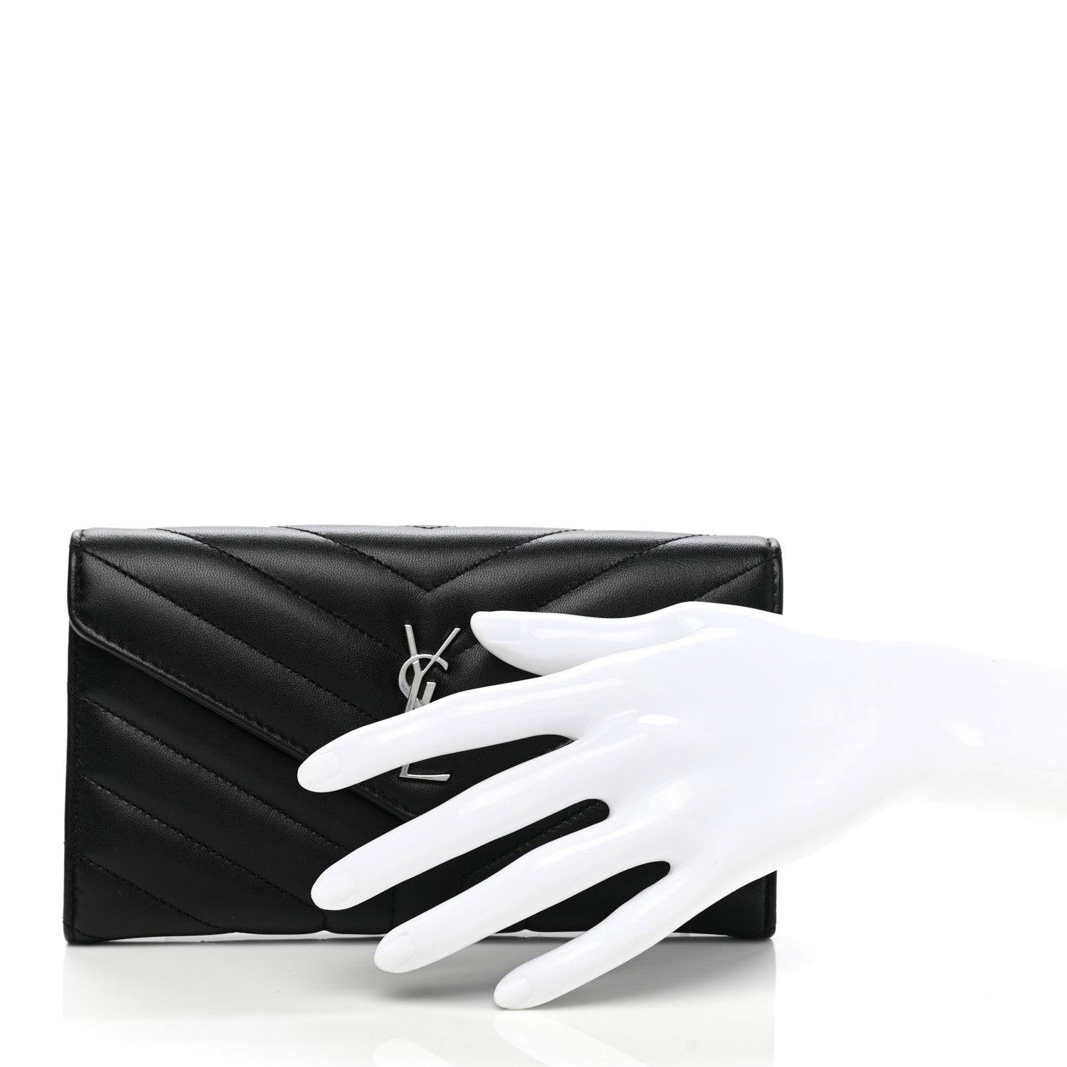 Saint Laurent Lambskin Y Quilted Monogram Large Loulou Flap Wallet Black 2 of 8