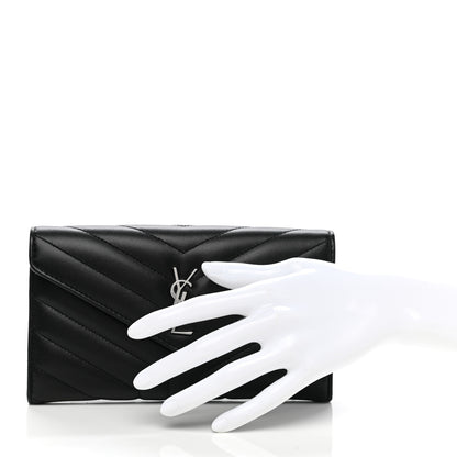 Saint Laurent Lambskin Y Quilted Monogram Large Loulou Flap Wallet Black 2 of 8