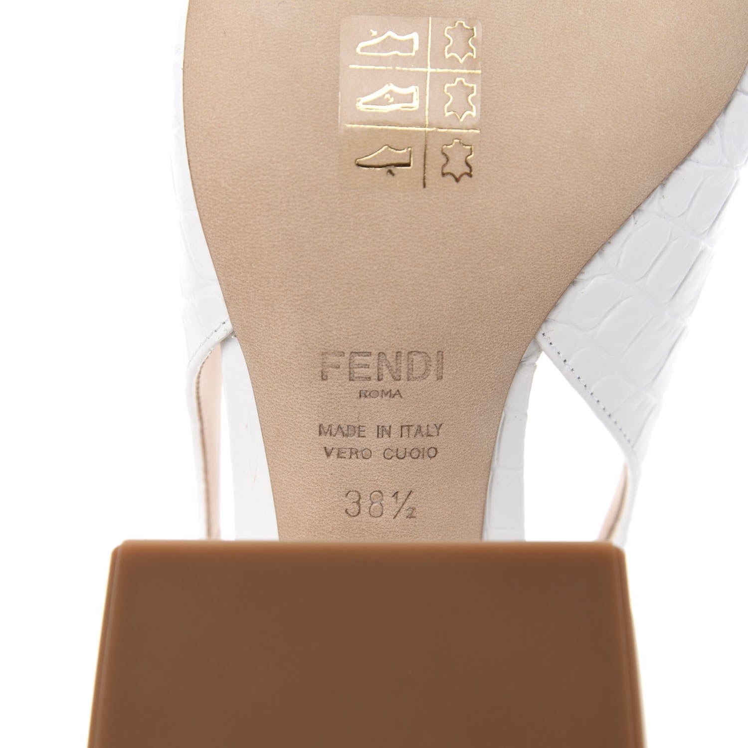 Fendi Calfskin Crocodile Embossed Promenade Slingback Loafer Pumps 38.5 White 9 of 9