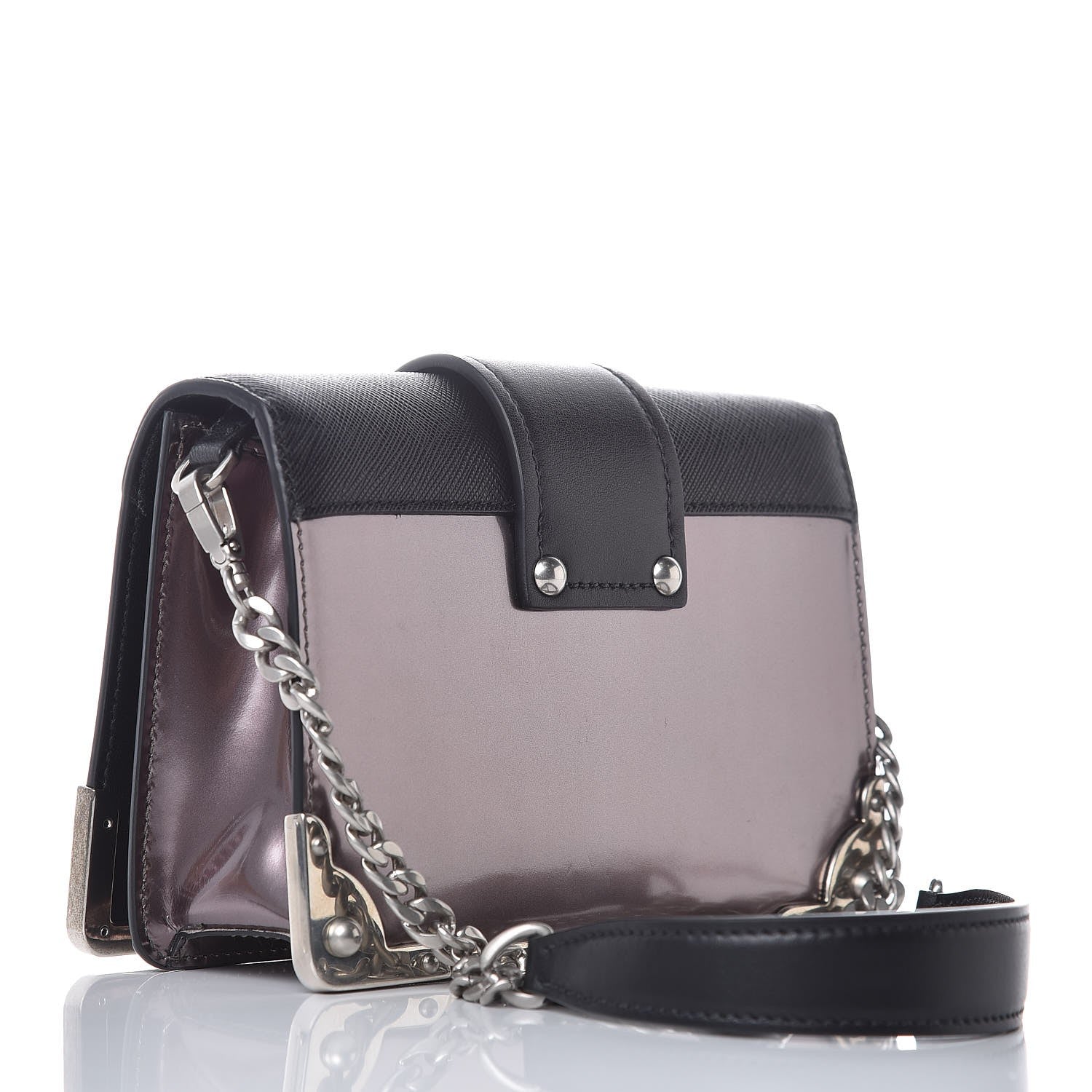 Prada Metallic Vitello Saffiano Cahier Bag Ferro Black 3 of 6