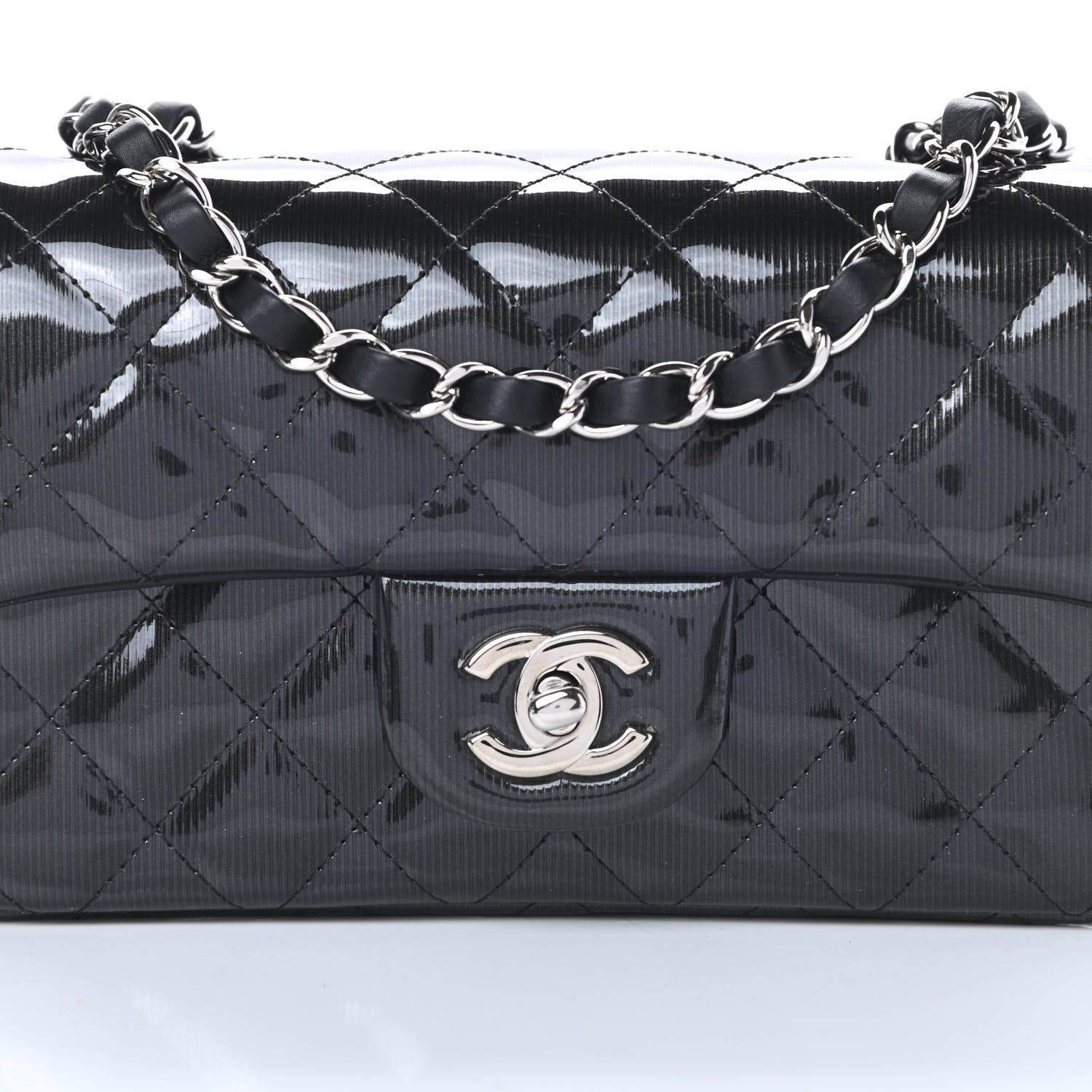 Chanel Striated Patent Calfskin Quilted Mini Rectangular Flap Black 8 of 13