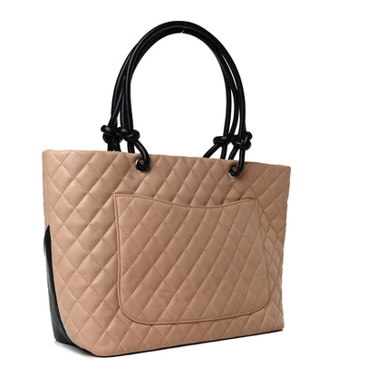 Chanel Calfskin Quilted Large Cambon Tote Beige Black 3 of 12