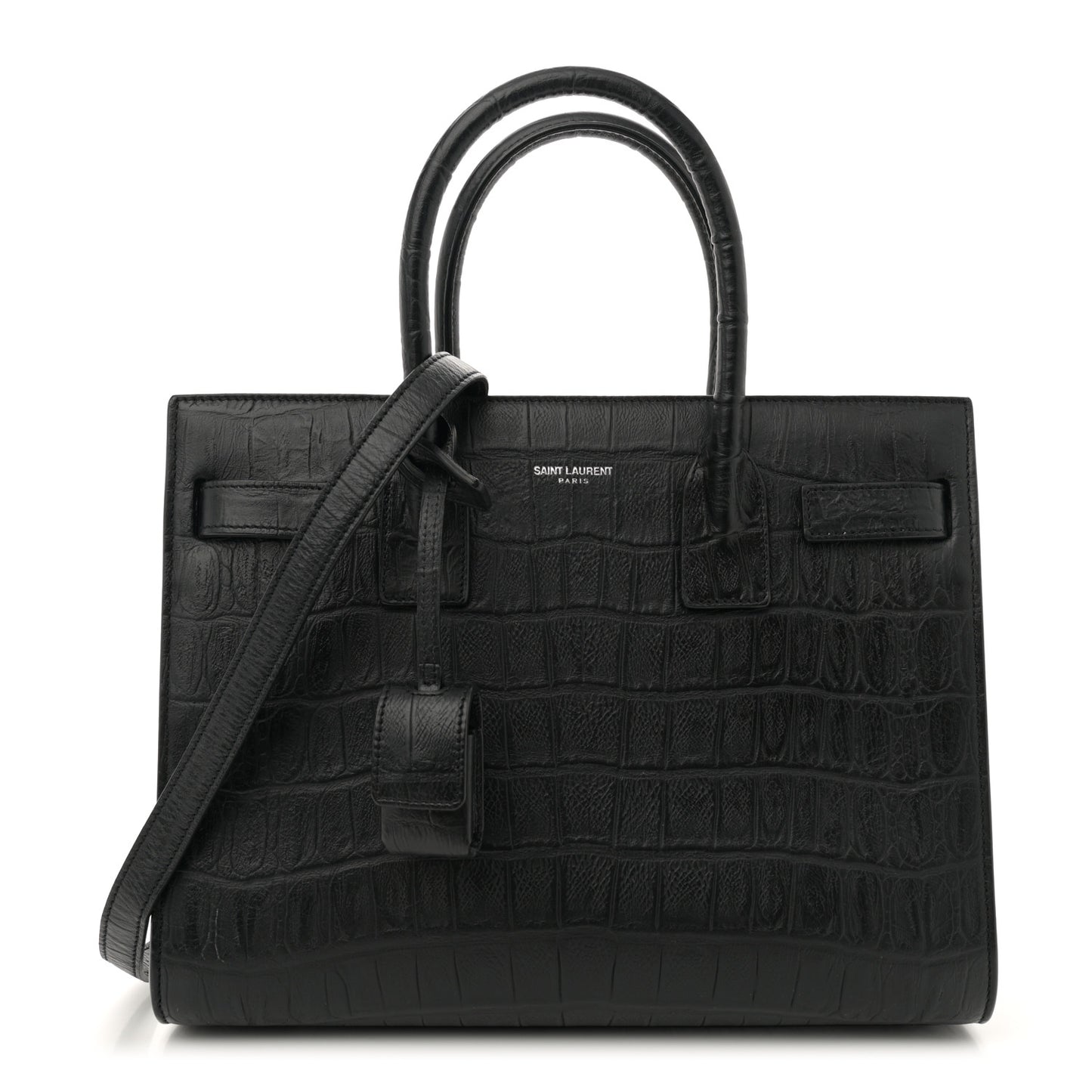 Calfskin Crocodile Embossed Baby Sac De Jour Carryall Black