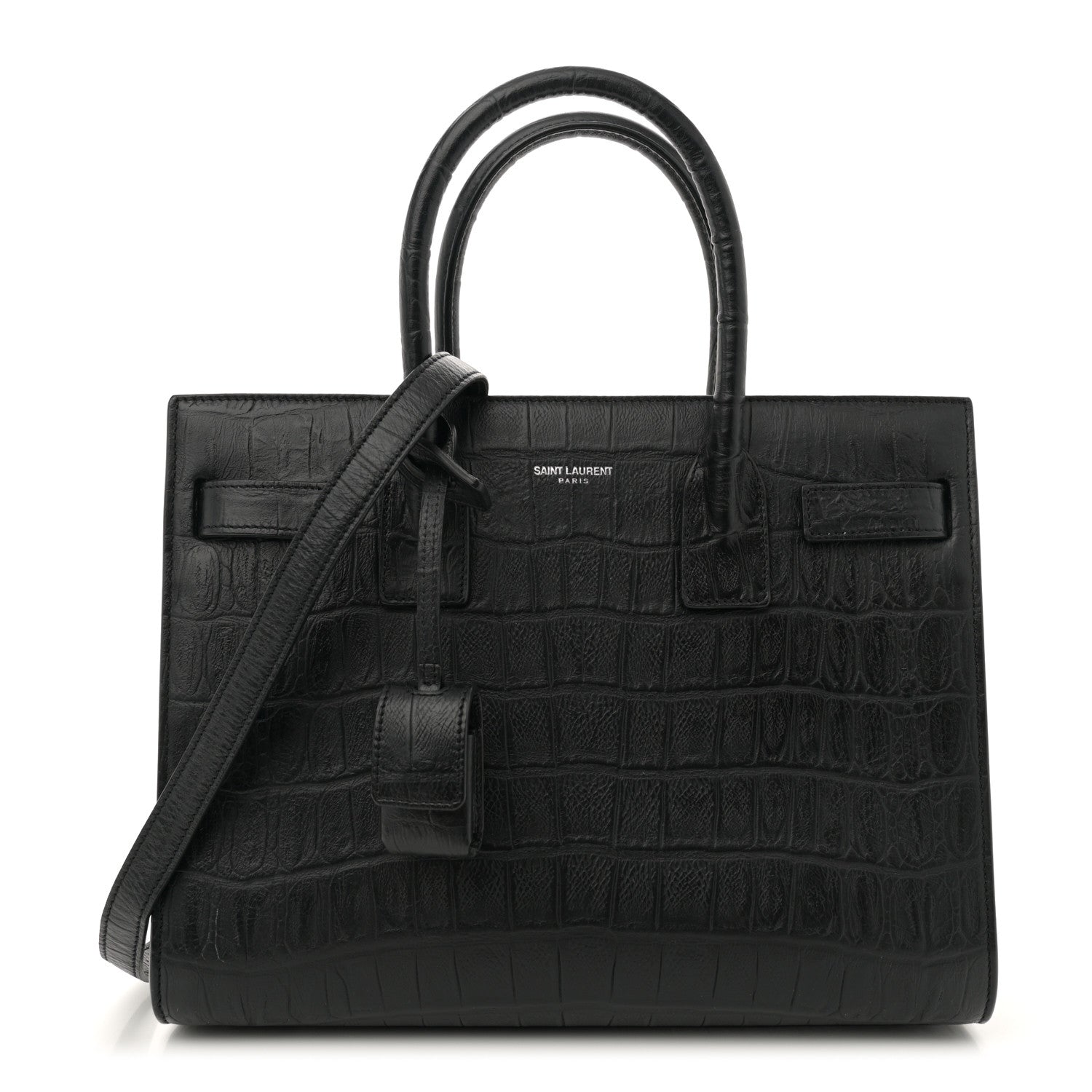 Saint Laurent Calfskin Crocodile Embossed Baby Sac De Jour Carryall Black 1 of 10