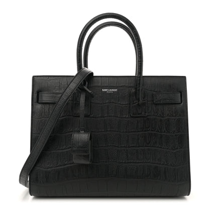 Saint Laurent Calfskin Crocodile Embossed Baby Sac De Jour Carryall Black 1 of 10