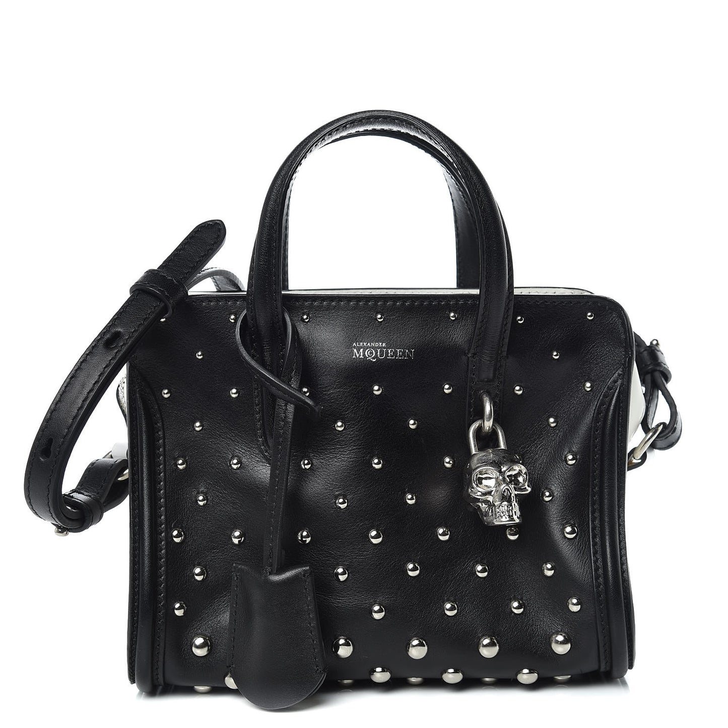 Calfskin Studded Mini Padlock Tote Black White