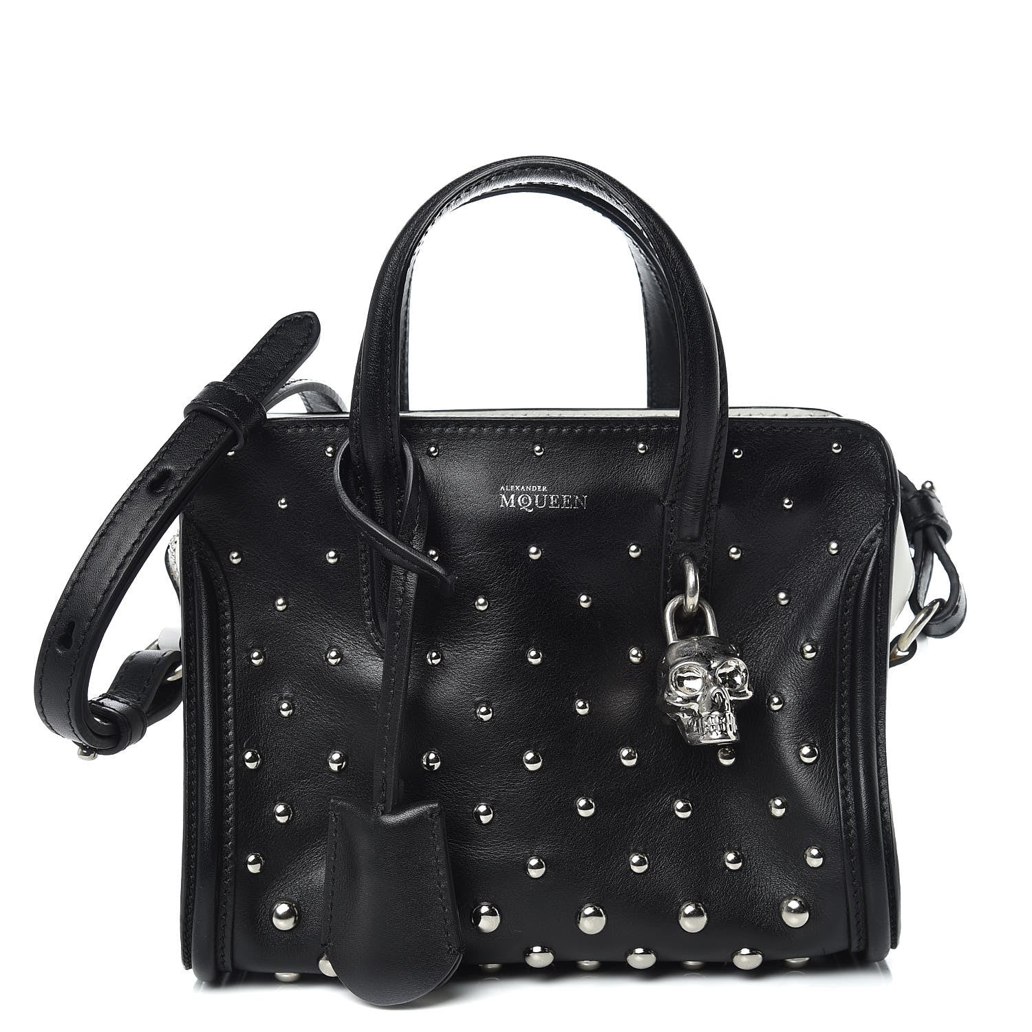 Alexander McQueen Calfskin Studded Mini Padlock Tote Black White 1 of 12
