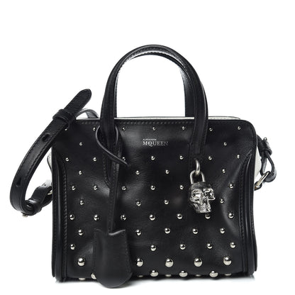Alexander McQueen Calfskin Studded Mini Padlock Tote Black White 1 of 12