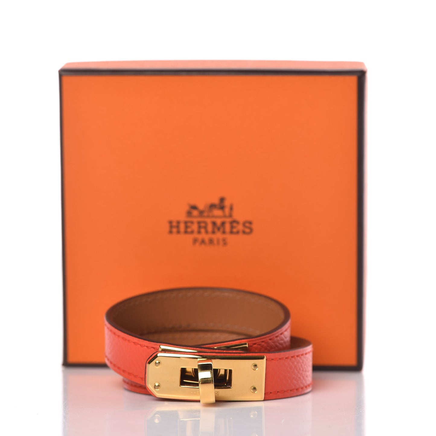 Epsom Kelly Double Tour Bracelet XS Orange Poppy