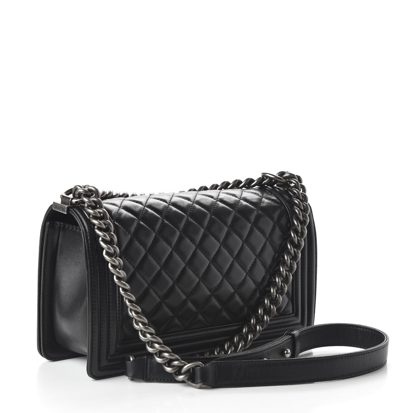 Lambskin Quilted Medium Boy Flap Black