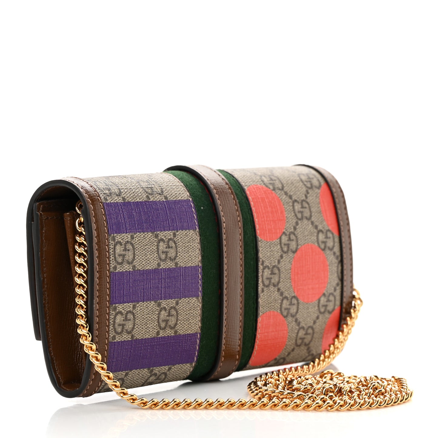GG Supreme Monogram Geometric Web Jackie 1961 Chain Wallet Beige Multicolor Brown Sugar