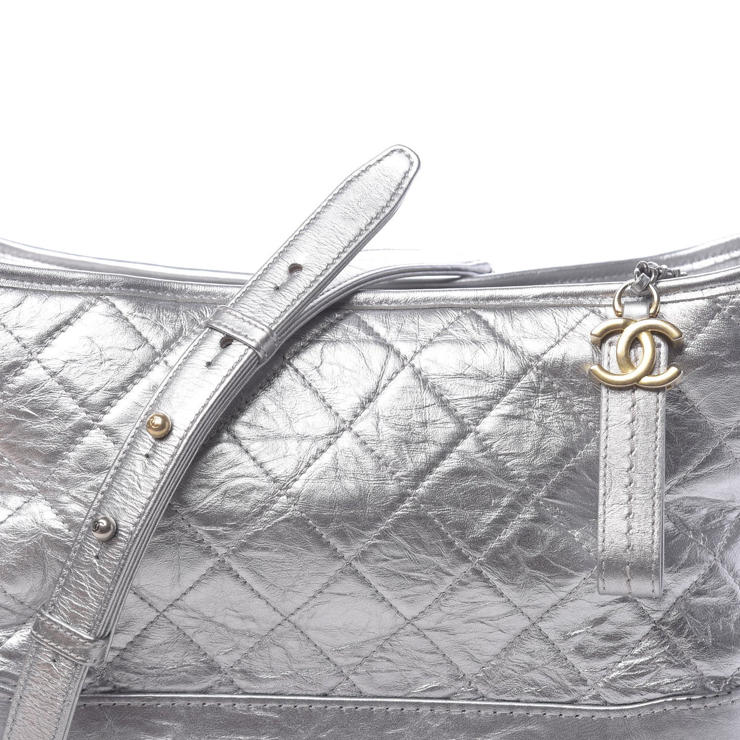 Metallic Lambskin Calfskin Quilted Medium Gabrielle Hobo Silver