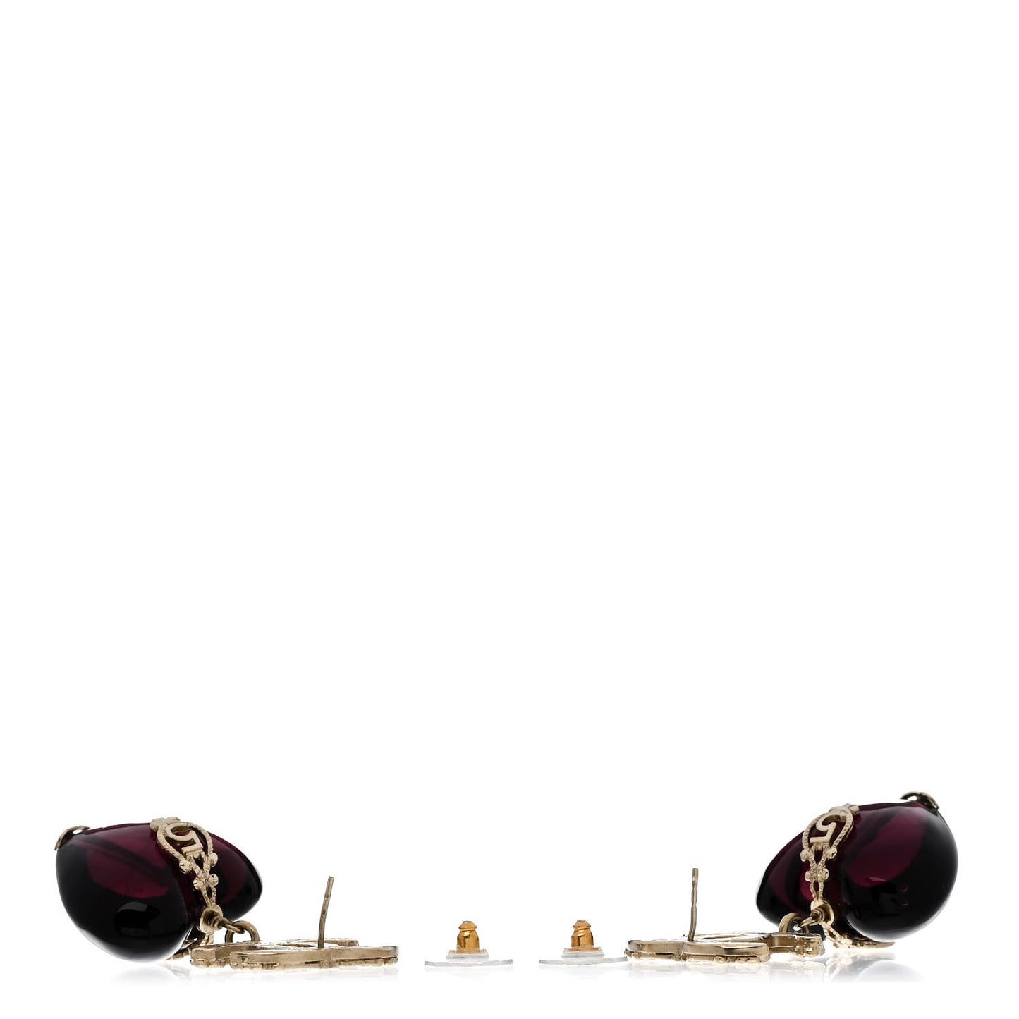 Crystal CC Heart Drop Earrings Gold Purple