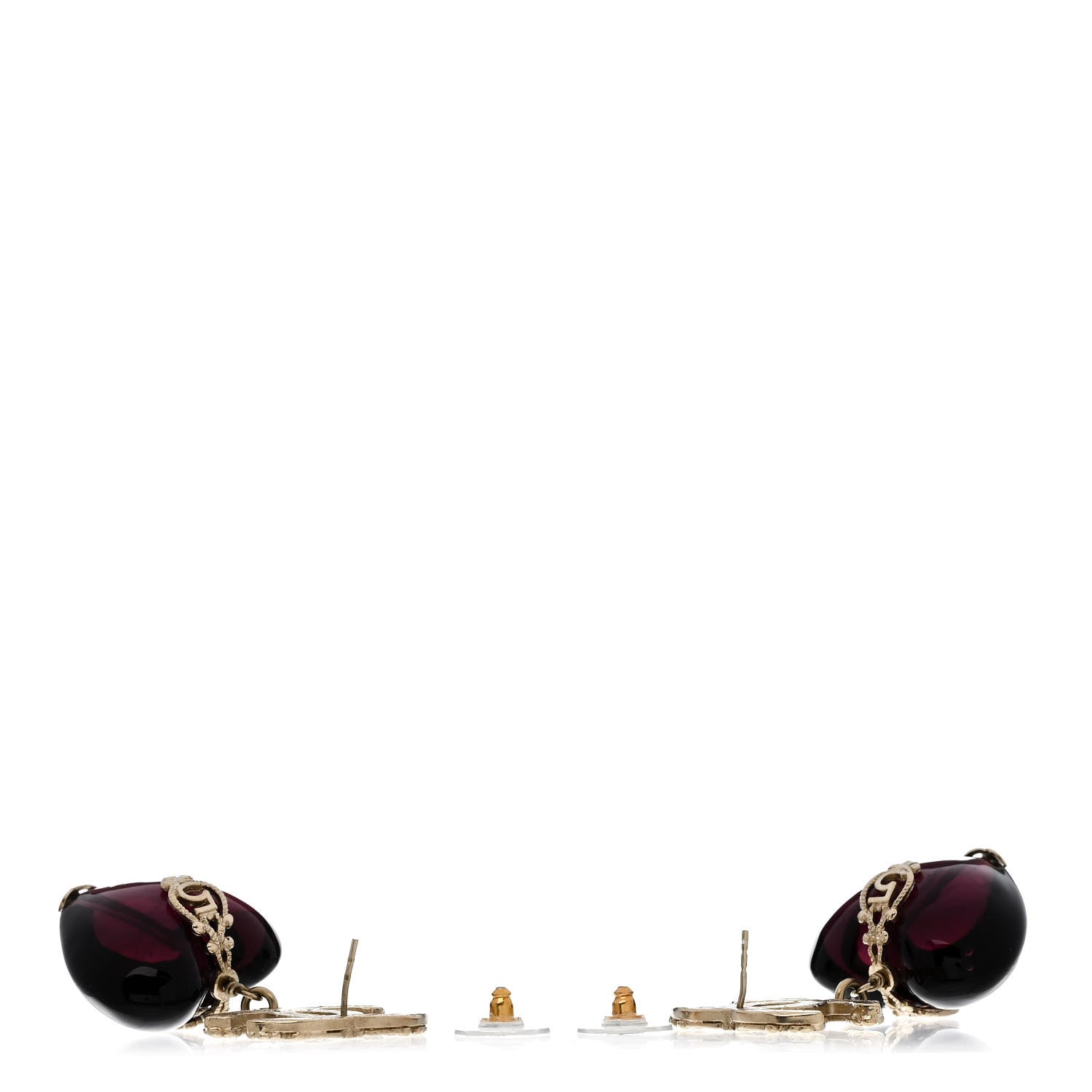 Chanel Crystal CC Heart Drop Earrings Gold Purple 3 of 6
