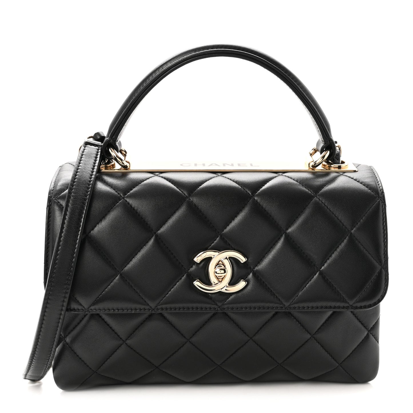 Lambskin Quilted Small Trendy CC Dual Handle Flap Bag Black