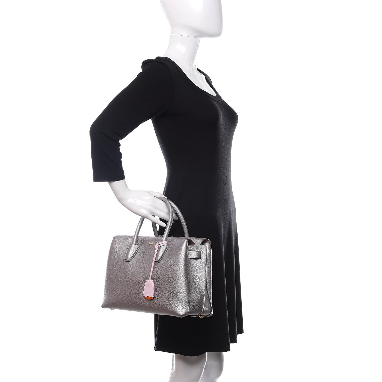 MCM Metallic Grained Calfskin Medium Milla Tote Spike Silver 3 of 10