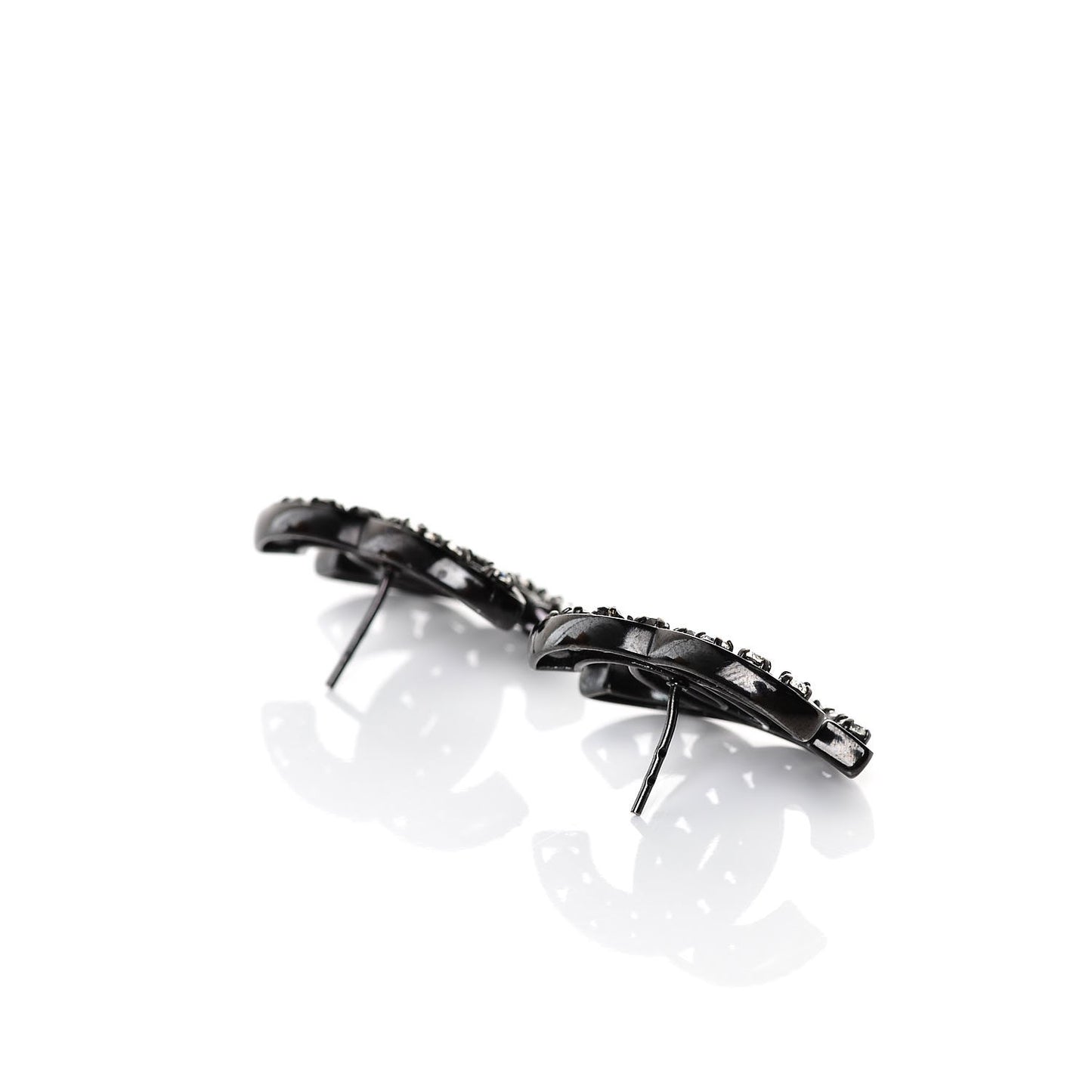 Crystal CC Earrings Black Silver