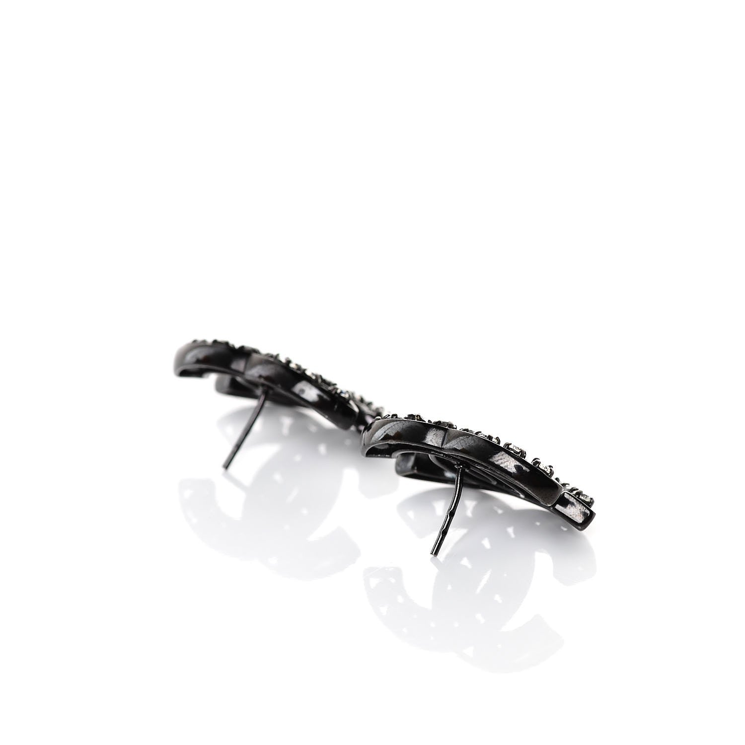 Chanel Crystal CC Earrings Black Silver 3 of 6