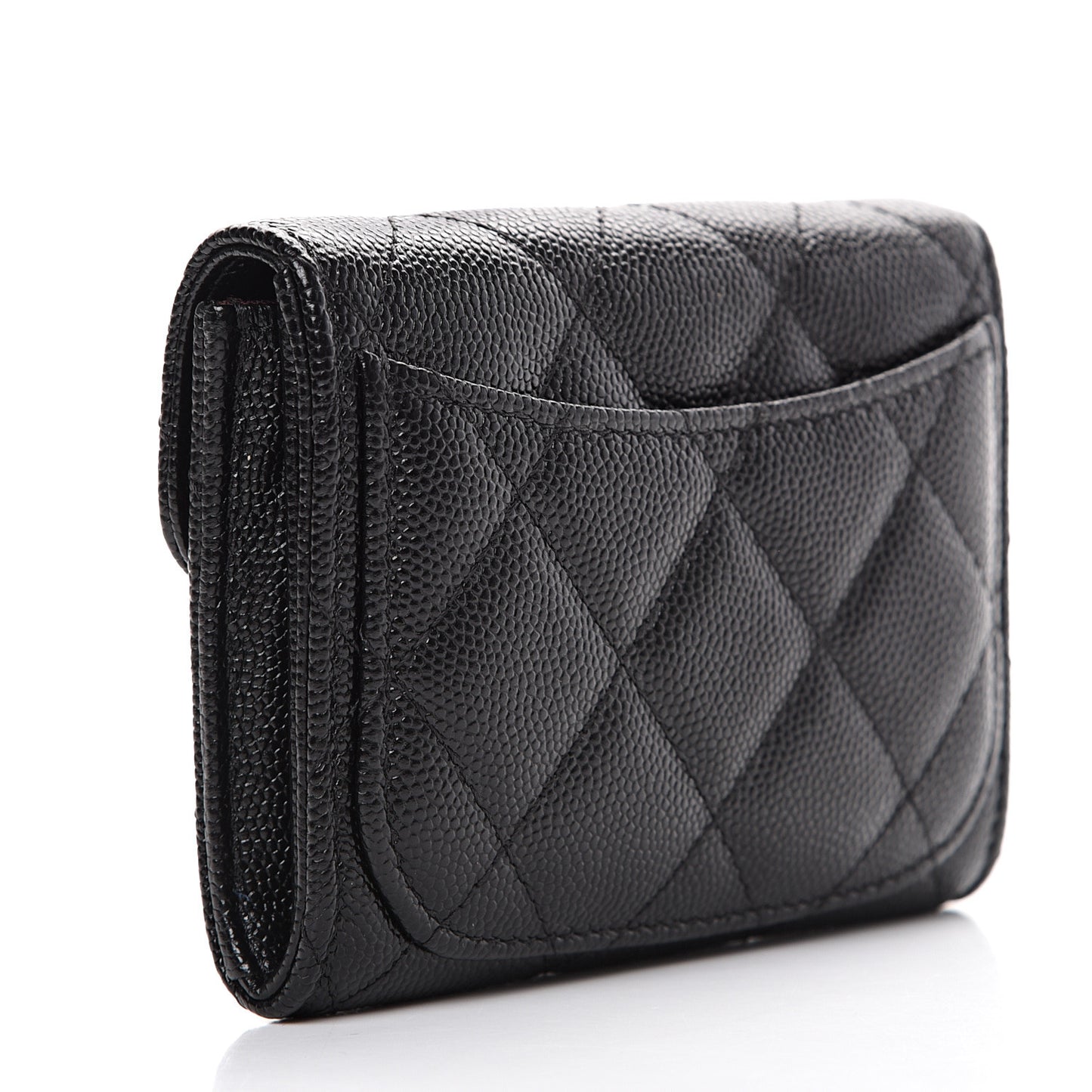 Caviar Quilted Flap Card Holder Wallet Black