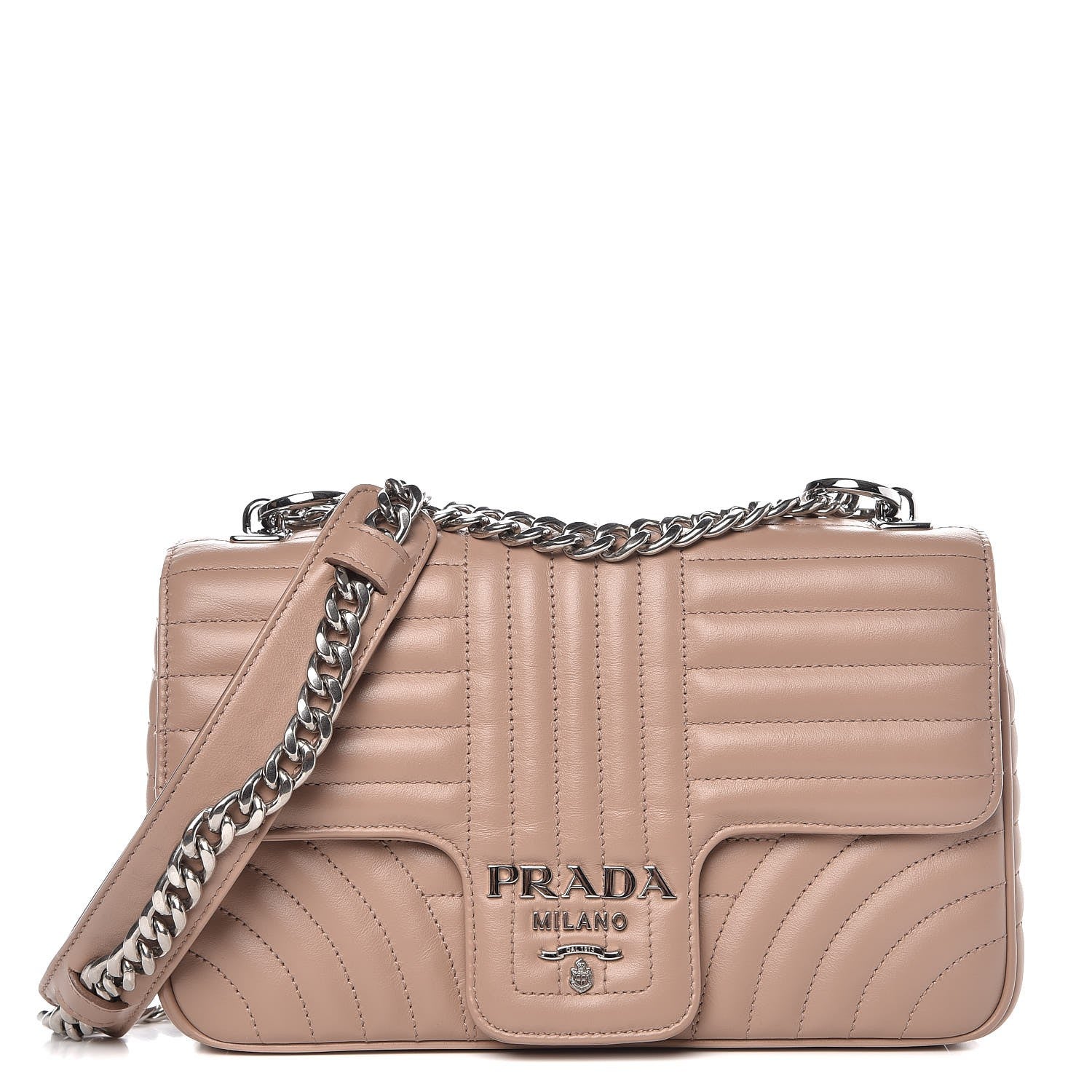Prada Soft Calfskin Impunture Diagramme Medium Chain Flap Shoulder Bag Cipria 1 of 8