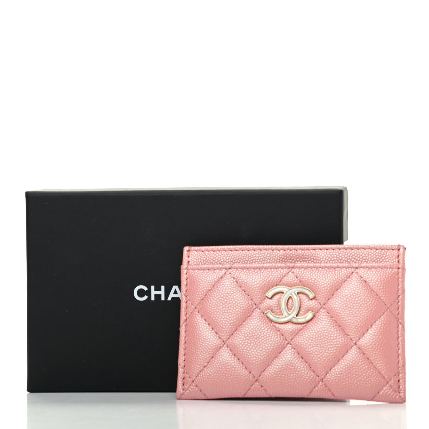 Iridescent Caviar Quilted Card Holder Rose Pink