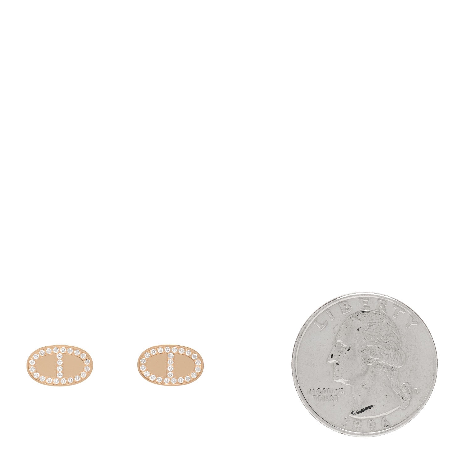 Hermes 18K Rose Gold Diamond Chaine d'Ancre Contour Stud Earrings 2 of 4