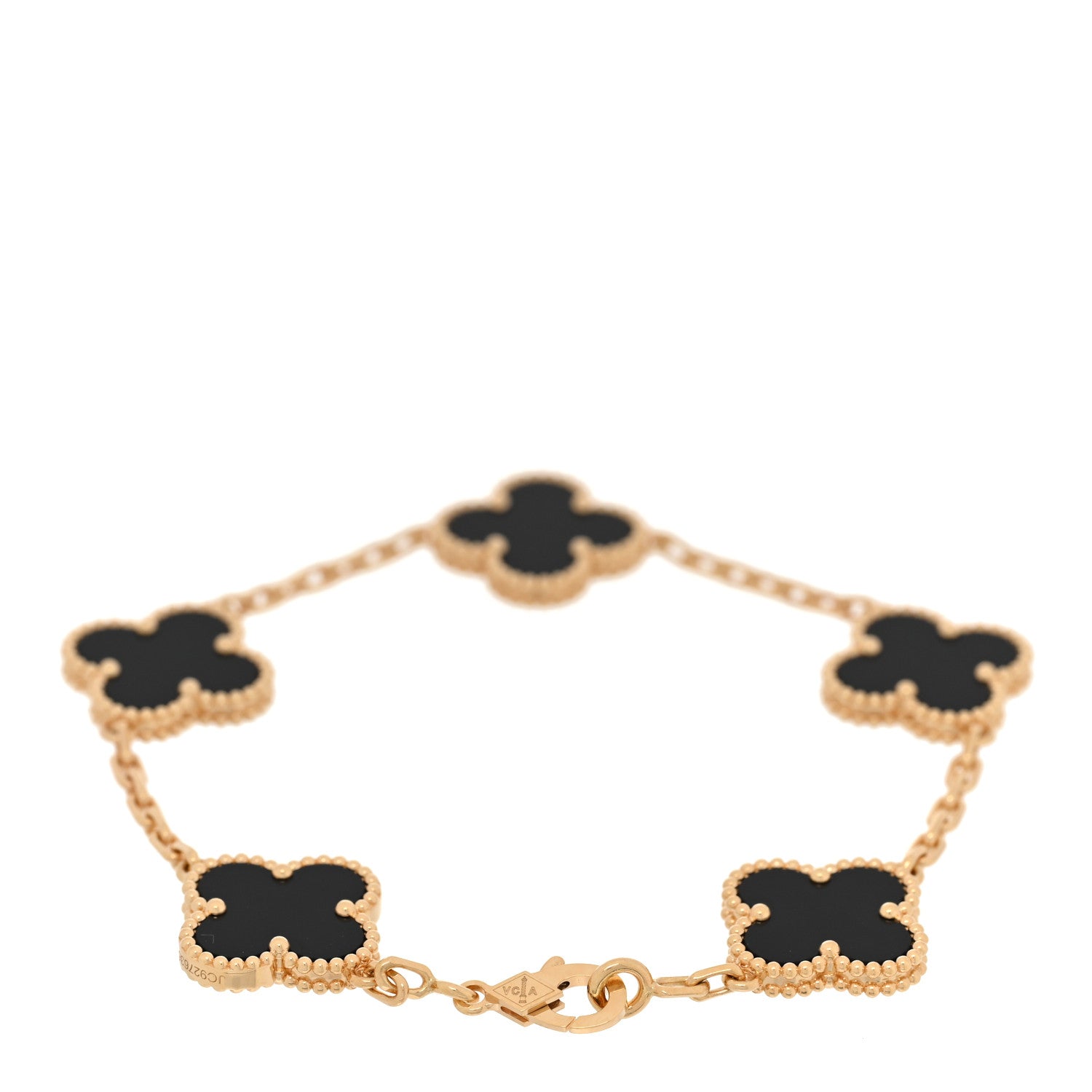 Van Cleef & Arpels 18K Yellow Gold Black Onyx 5 Motifs Vintage Alhambra Bracelet 2 of 6
