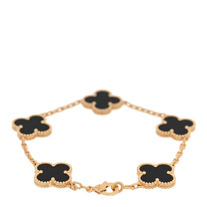 Van Cleef & Arpels 18K Yellow Gold Black Onyx 5 Motifs Vintage Alhambra Bracelet 2 of 6