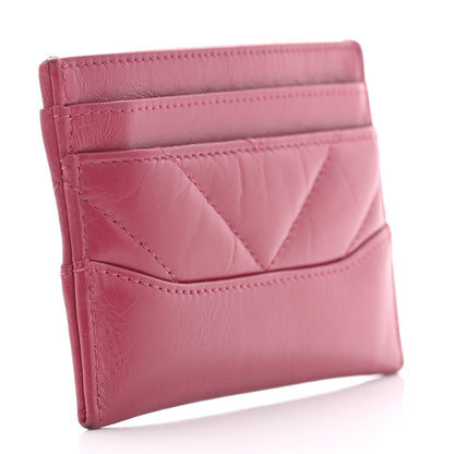 Chanel Aged Calfskin Chevron Quilted Gabrielle Card Holder Wallet Dark Pink 3 of 8