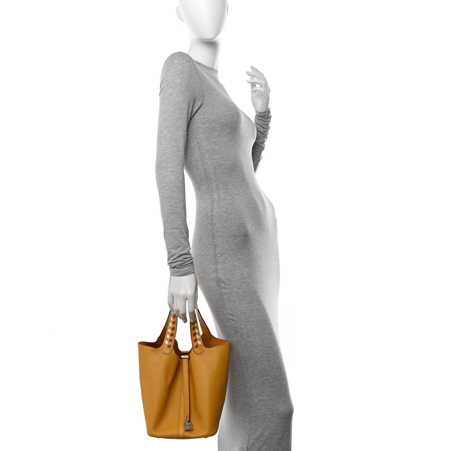 Epsom Tressage De Cuir Picotin Lock 22 MM Jaune Ambre Brique White
