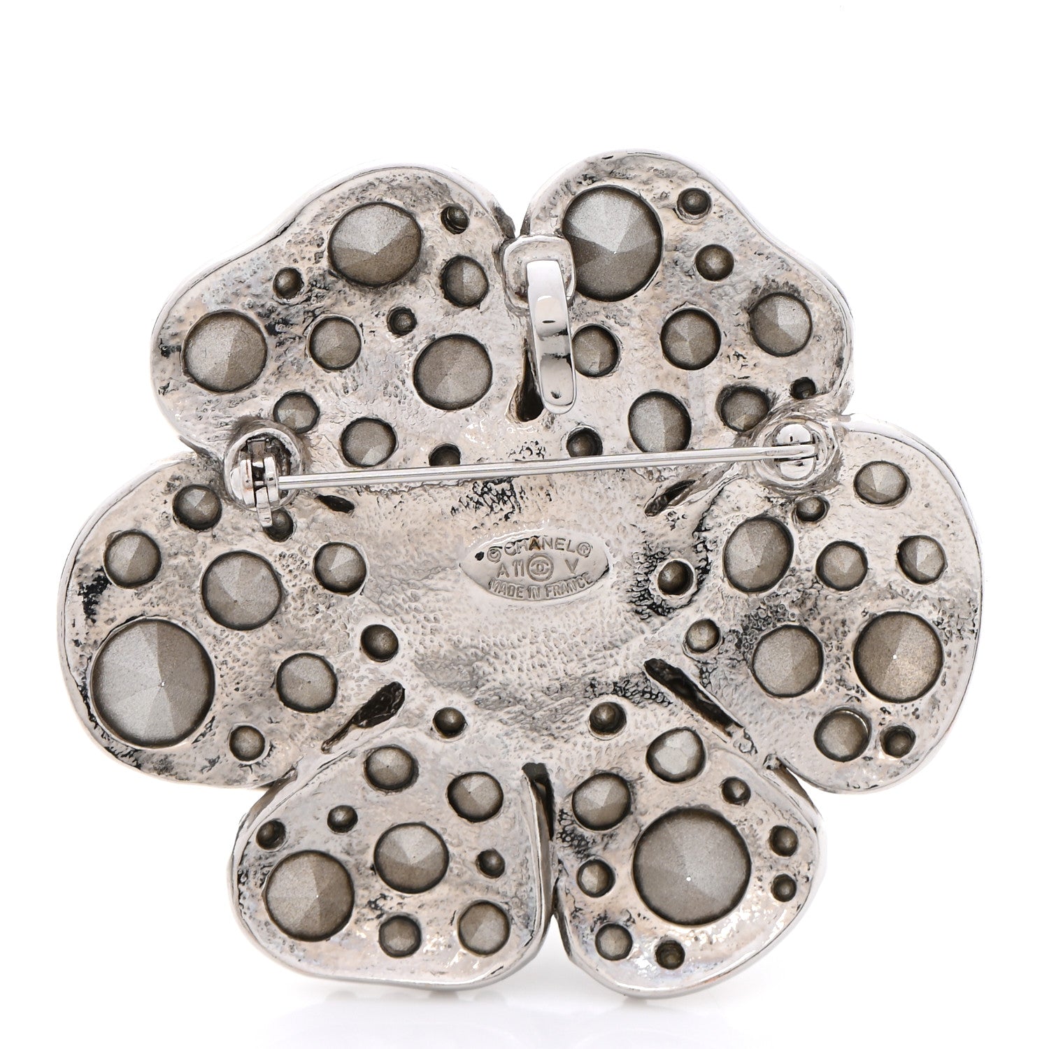 Chanel Swarovski Crystal Camellia CC Brooch Silver 3 of 5