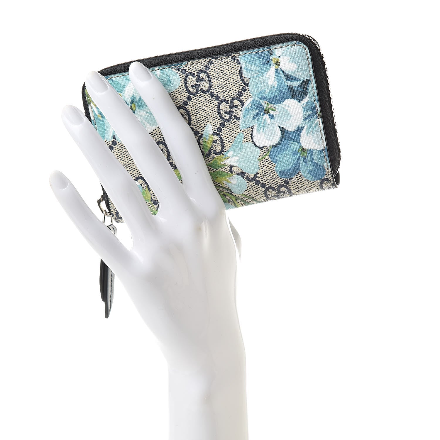 Gucci GG Supreme Monogram Blooms Zip Around Card Case Wallet Beige Blue Navy 2 of 7