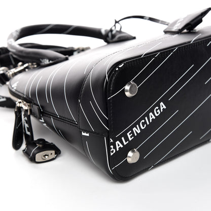 Balenciaga Calfskin Logo Print S Ville Top Handle Bag Black White 5 of 11