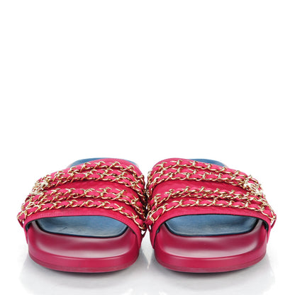 Chanel Fabric Chain Mule Sandals 40 Dark Fuchsia 2 of 10