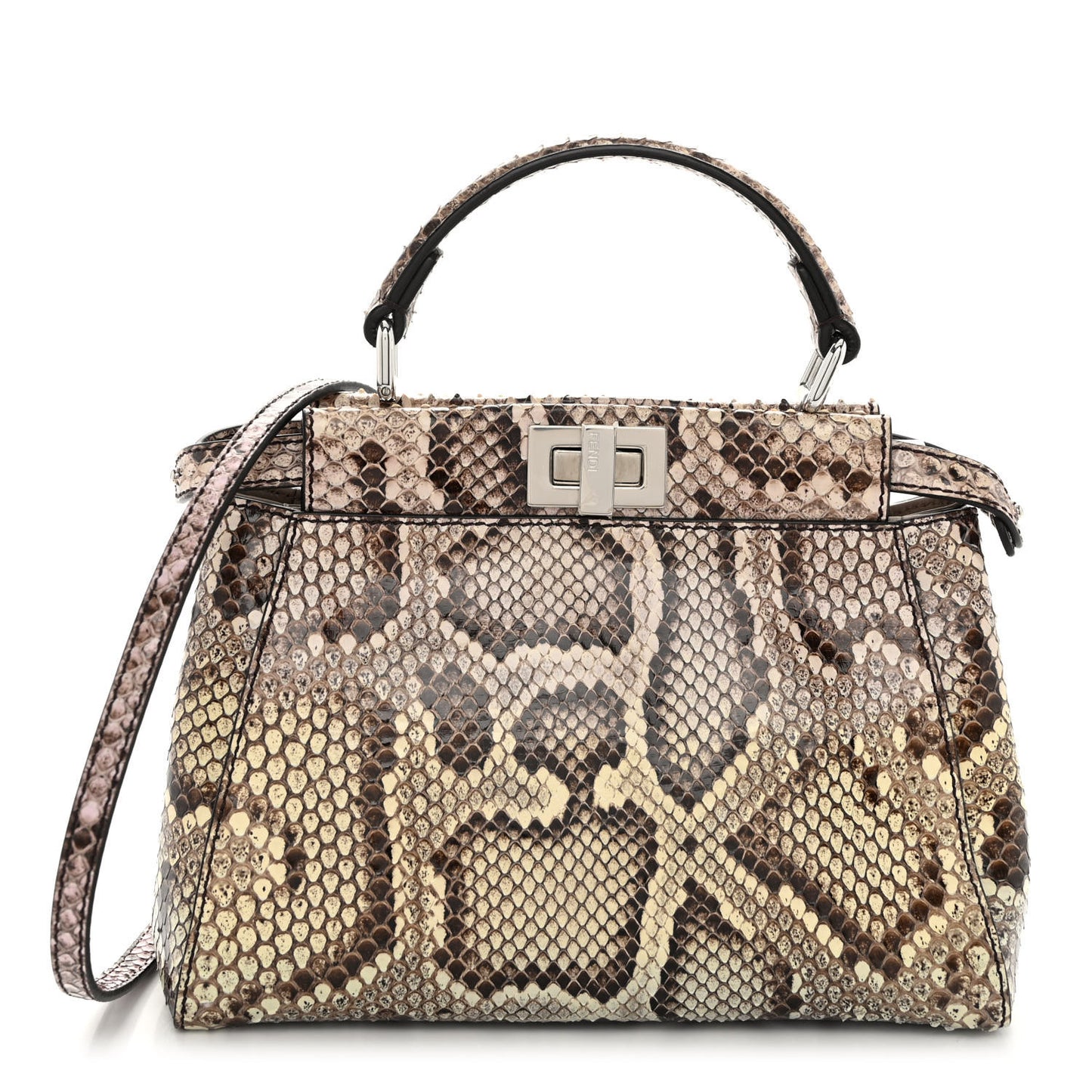Snakeskin Shiny Nappa Mini Peekaboo Iconic Satchel Roccia Light Rose