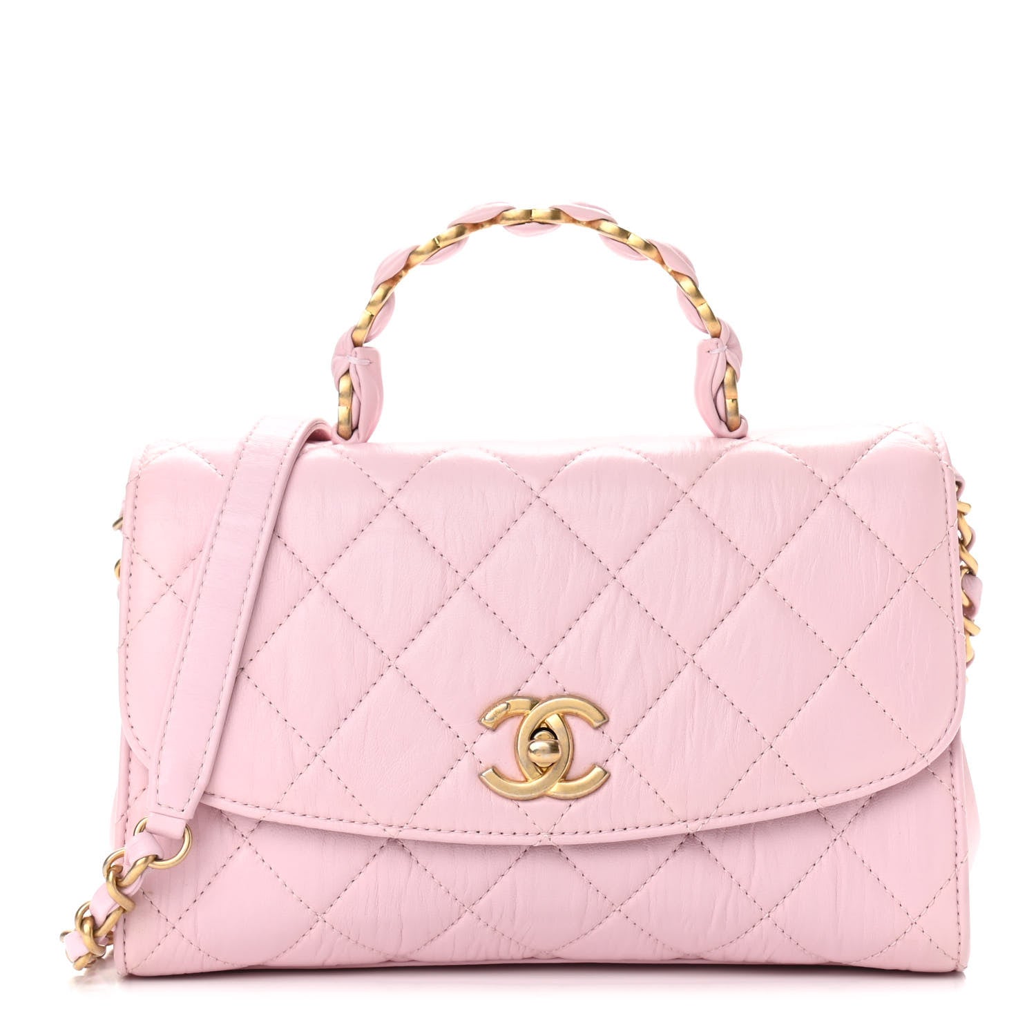 Chanel Crumpled Lambskin Quilted Small CC Links Top Handle Flap Light Pink 1 of 11