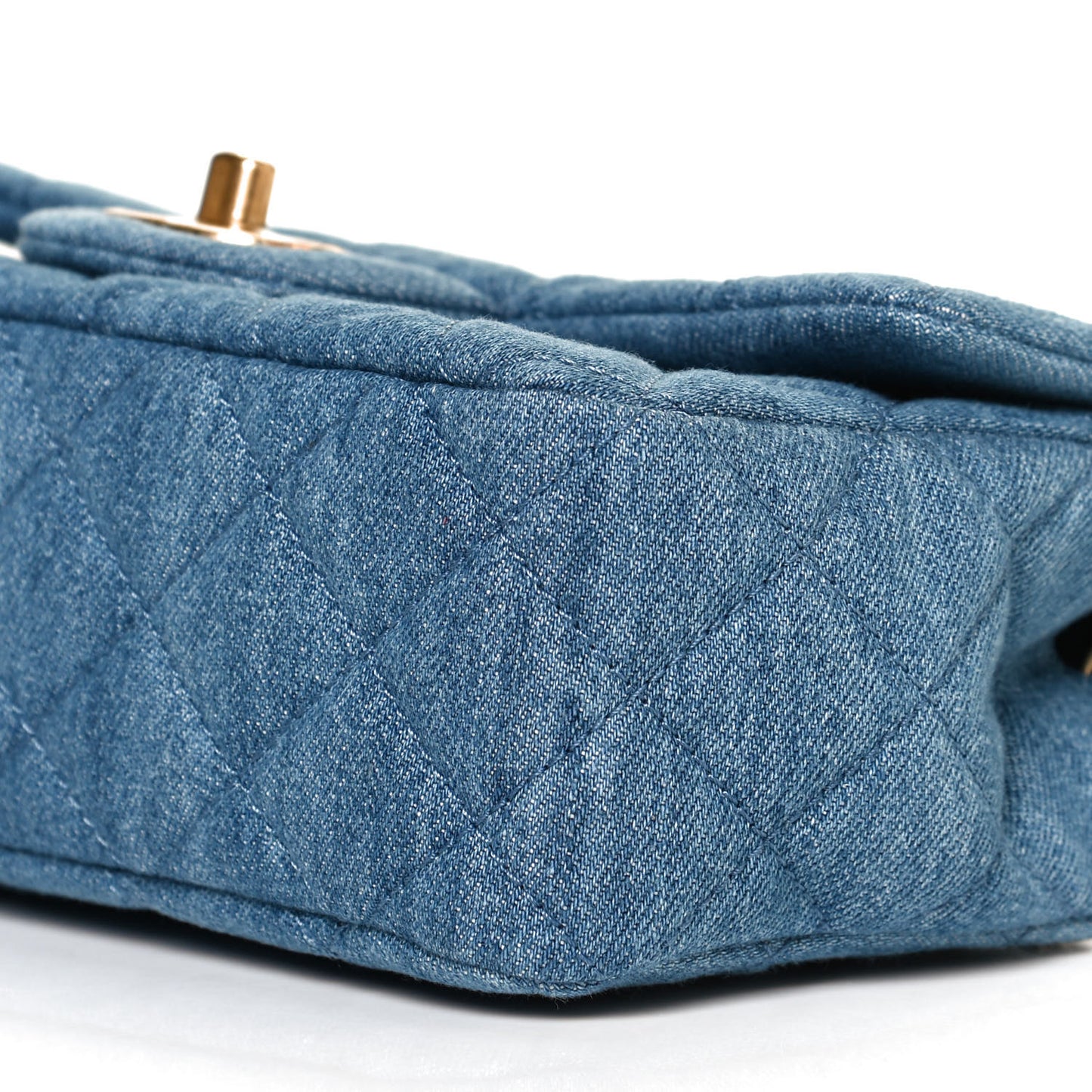 Denim Quilted Mini Pearl Crush Rectangular Flap Blue
