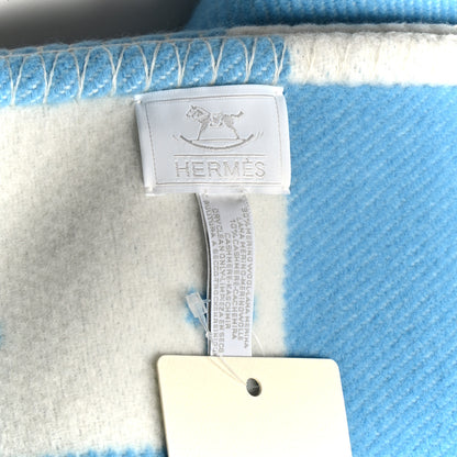 Hermes Wool Cashmere Avalon Baby Blanket Bleu Genievre White 3 of 3