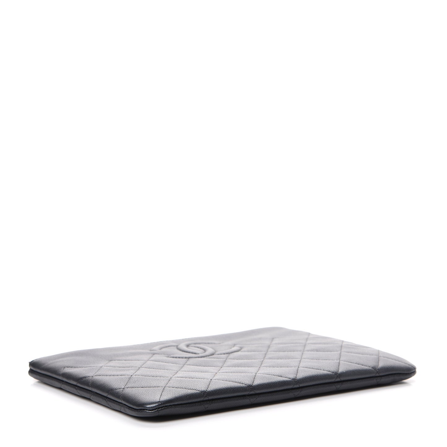 Metallic Caviar Quilted Medium Maxi CC Cosmetic Case Dark Grey