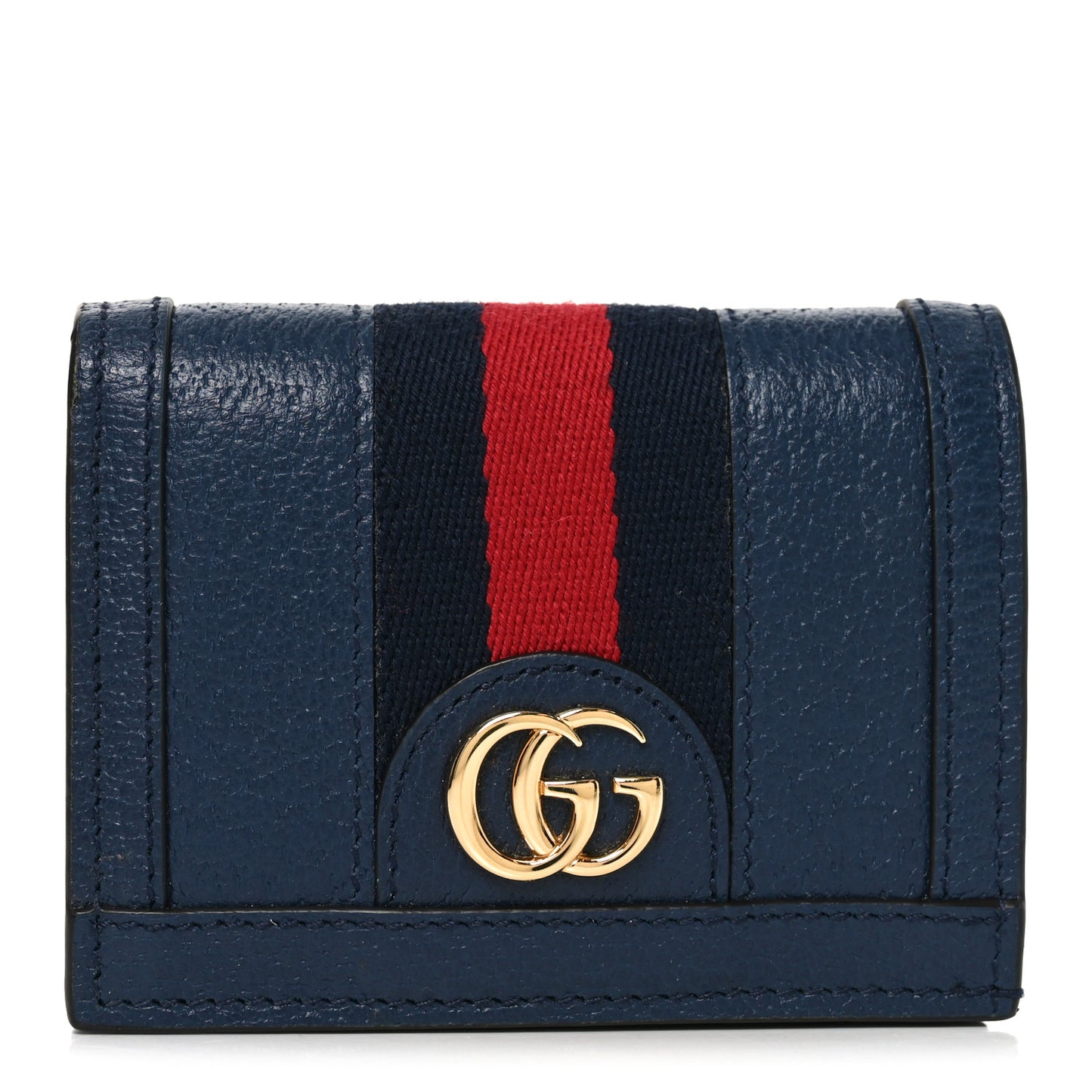 Textured Calfskin Web Ophidia Card Case Blue Agata
