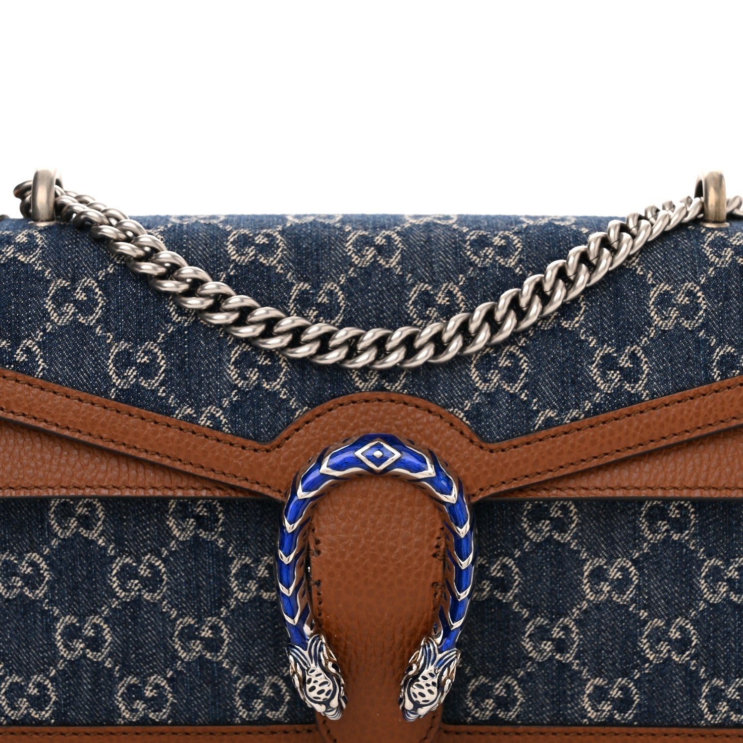 Gucci New Denim GG Monogram Dollar Calfskin Enamel Small Dionysus Shoulder Bag Blue Tea Cuir Epilog Electric Blue 8 of 12