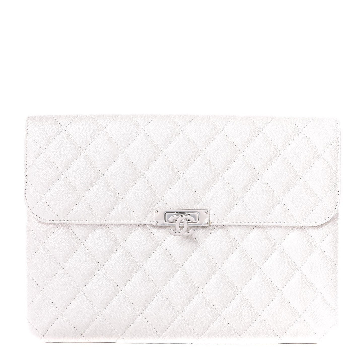 Caviar Quilted Medium Golden Class Pouch White