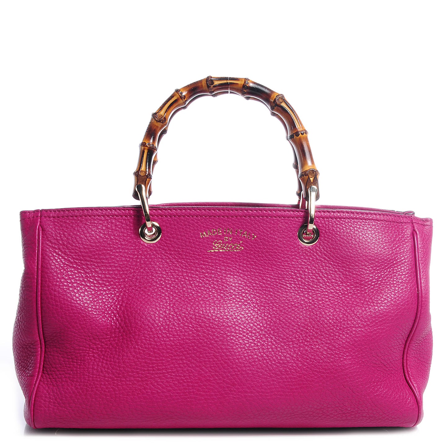 Pebbled Calfskin Medium Bamboo Shopper Tote Bright Bougainvillea